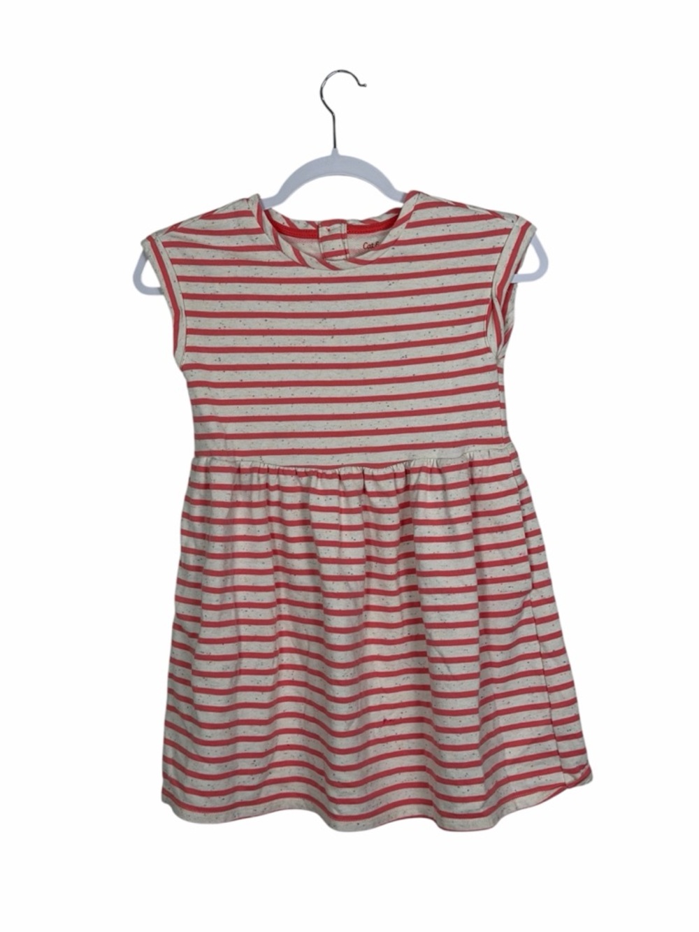 Cat & Jack Girls Dress M 7/8 Pink White Striped Pocket Dress Casual Cotton